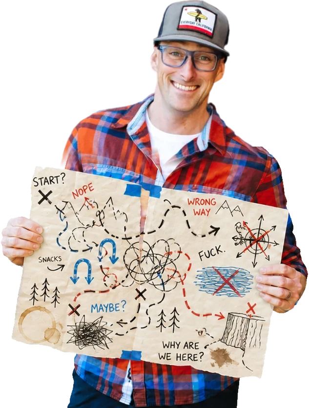 Steve holding a map, working out where he's going.